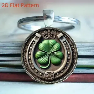 Vintage Lucky Four-Leaf Clover Keychain - Zinc Alloy Pendant with Intricate Horseshoe Design, Green Leaf Detail, Perfect for Bags, Cars, and Gifts for Friends & Family, Bag Accessory | Fashionable Accessory | Textured Surface