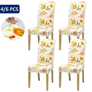 Elegant Floral Print Stretch Chair Slipcovers, Decorative Touch, Elastic Material, Set of 4 or 6, Easy Clean Detachable Design, Perfect for Home, Hotel & Restaurant Decor