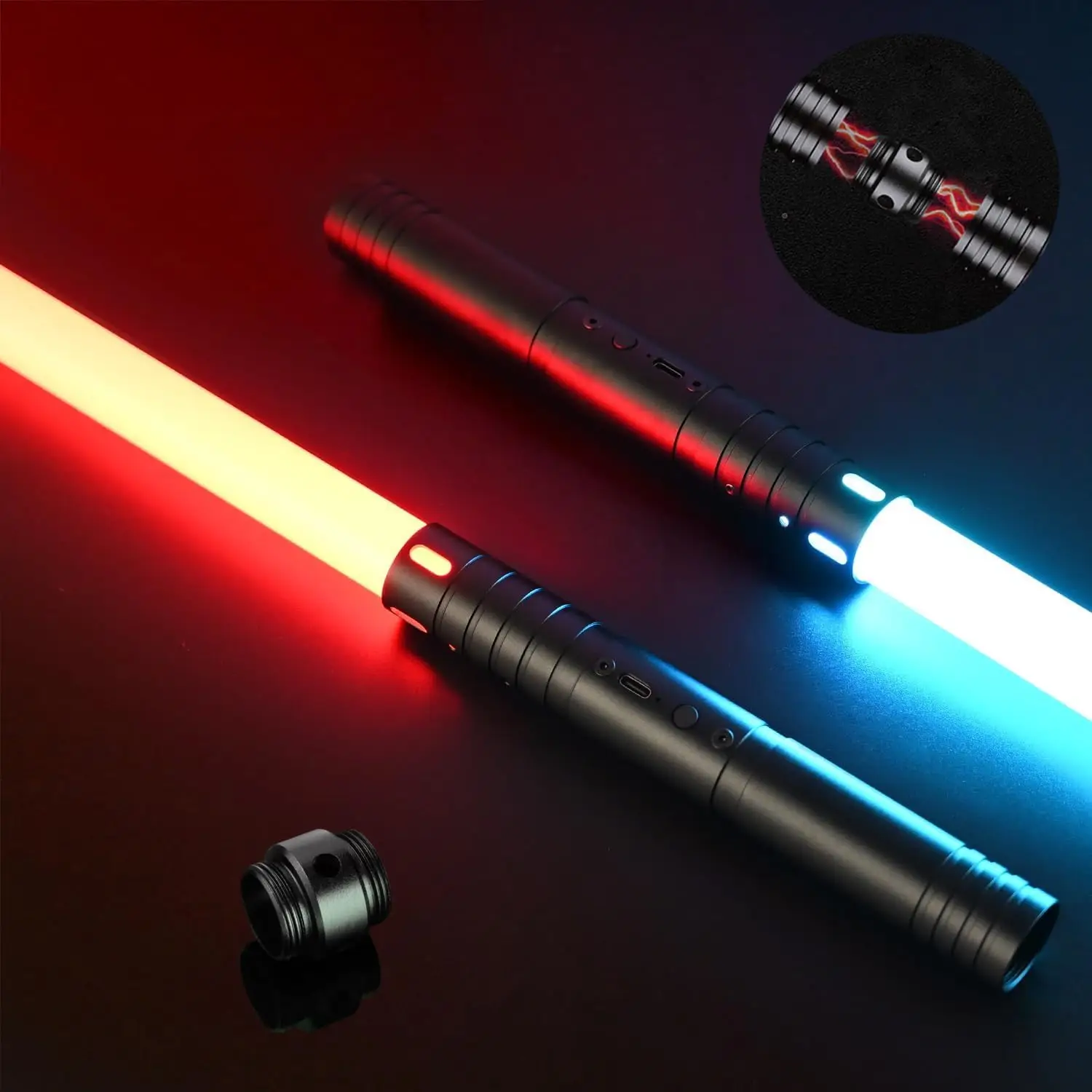 2 in 1 Light Saber, 1 Count/2 Counts Sound Effects Rechargeable Light Saber with 15 Light Modes, Detachable Light Saber Toy for Cosplay, Party, Birthd