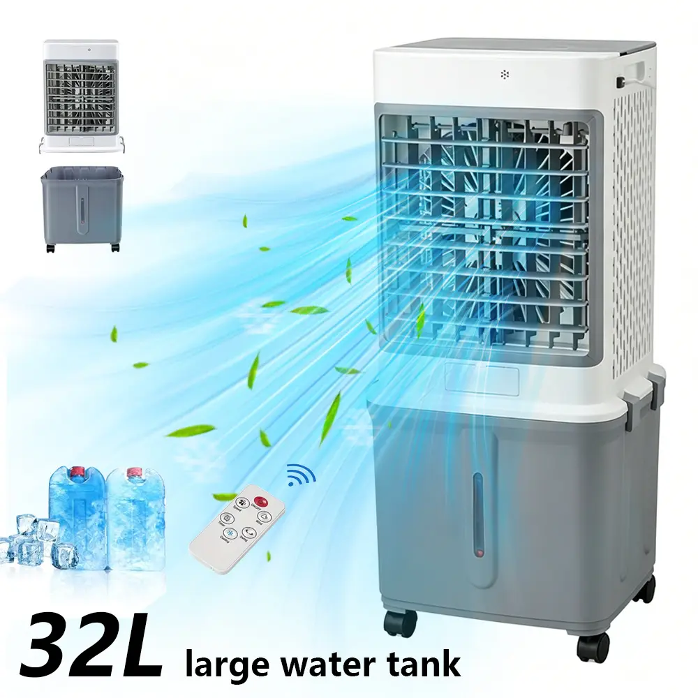 Evaporative Air Cooler Fan, 3 in 1 Swamp Cooler with 8.45 Gallons Water Tank, Portable Air Conditioners, 3 Speeds, Windowless Air Cooler Cooling Fan for Bedroom Home Office Restaurant