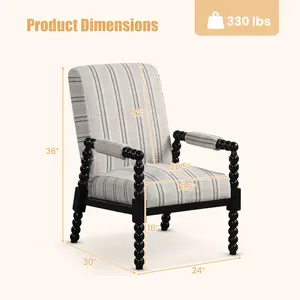 COSTWAY - Upholstered Accent Chair with Rubber Wood Frame for Living Room-Beige