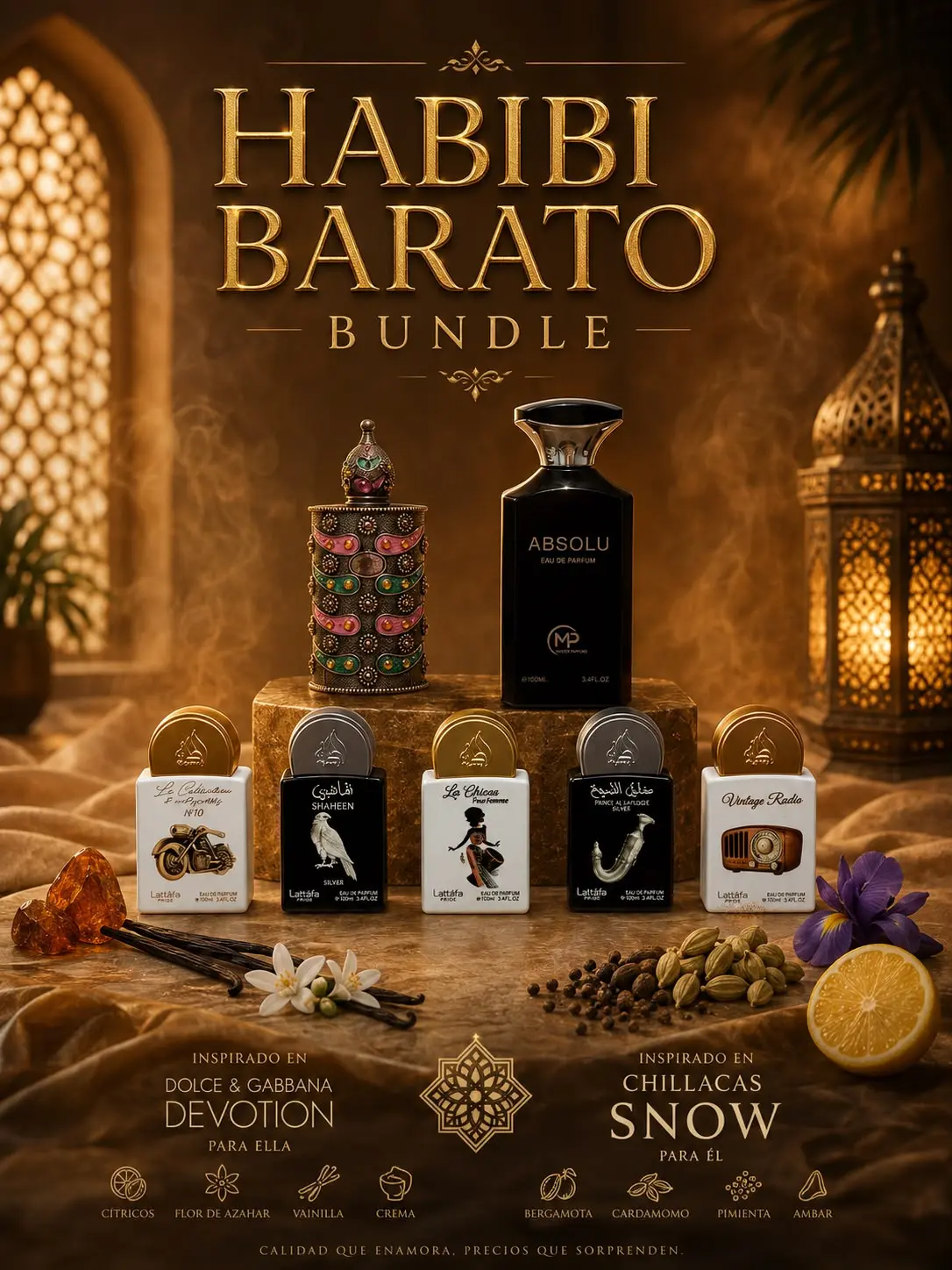 Habibi Bundle | Bharara Absulo + Zakat Amwaj Al Anbar + Lattafa Pride Collection #5 | Unisex Fragrance | 100 ML - 3.4 OZ | Eau De Parfum + Concentrated Oil | Bergamot- Pink Pepper & Patchouli