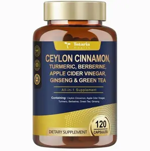 18-in-1 Organic Ceylon Cinnamon Capsules with Berberine, Ceylon Cinnamon Supplement w/Apple Cider Vinegar Turmeric Bitter Melon Milk Thistle, for Metabolism, Energy, Heart*, 120 Counts