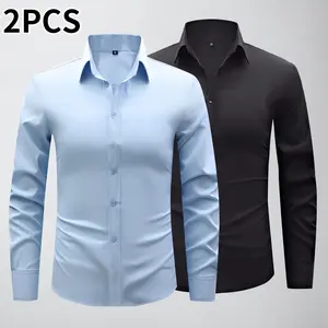 Men’s Long-Sleeve Undershirt Set, 2-Pack — Modern Slim Fit, Lightweight and Breathable Casual Business Button-Down Shirts, Suitable for Layering Underwear and Commuting, Basic Style