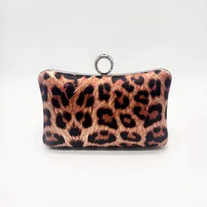 Slunza Leopard Satin Clutch Rhinestone Ring Bag | Wedding Party Must Have
