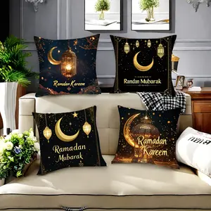 4pcs. Ramadan Kareem Pillow Case Set with Ramadan Mubarak & Ramadan Kareem Prints, 17.72 x 17.72 inches, Single-sided, No Core, Ideal for Home & Outdoor Decor