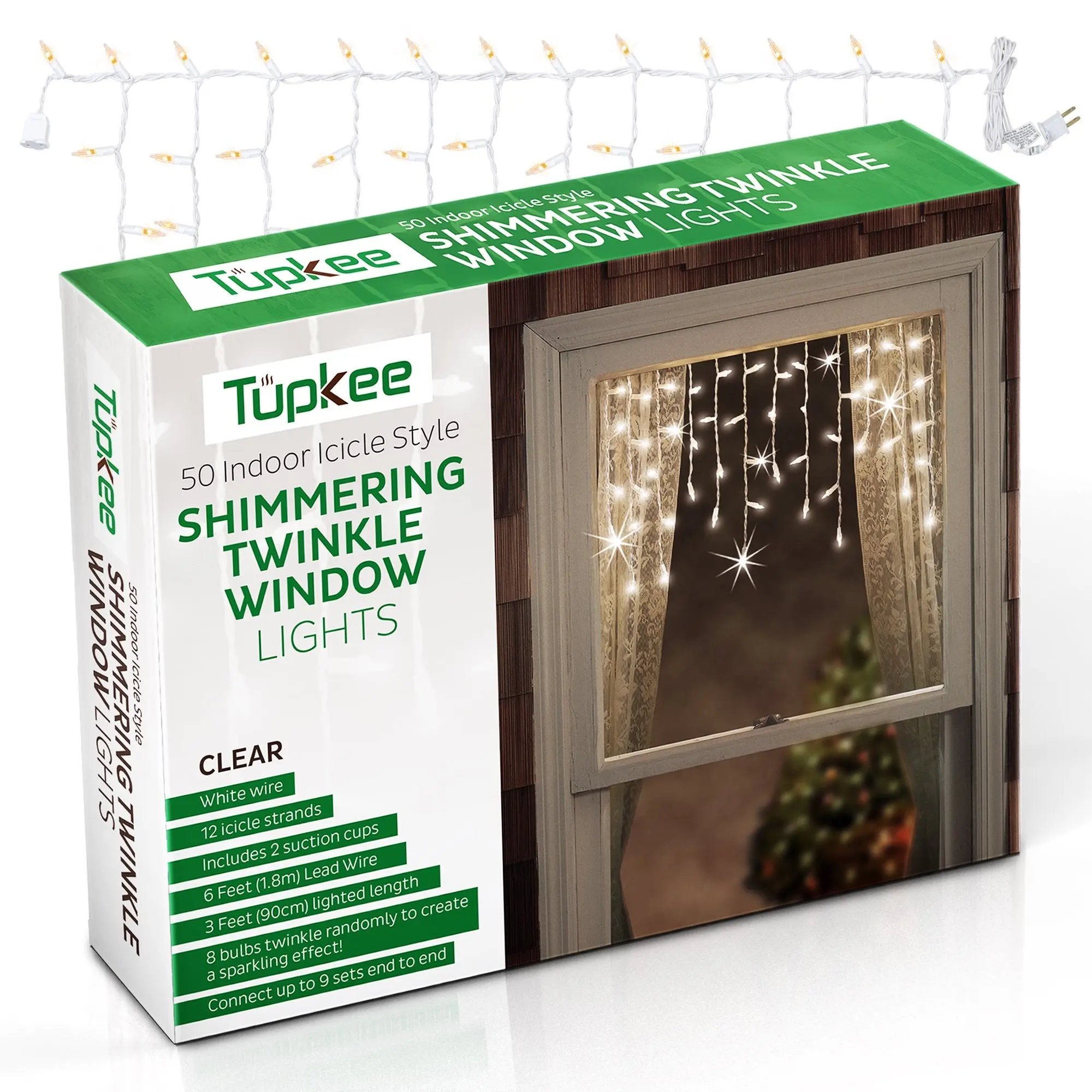 Shimmering Twinkle Icicle Decor Set - 3ft (0.91m), 50 Incandescent Christmas Fixtures for Indoor & Outdoor Use with 8 Randomly Twinkling Units