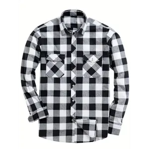 Men's Casual Flannel Plaid Shirt - Long Sleeve, All-Season Fashion, Comfort Fit, Red and Black, Button-Down Collar, Chest Pockets - For Men - Perfect for Casual Wear, Outdoor Activities - Great Gift for Dad & Boyfriend