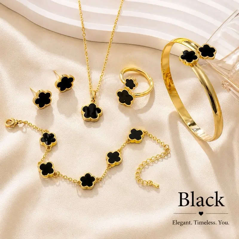 5 PCs  Jewelry Set - Necklace, Bracelet, Earrings, Ring | Elegant Floral Accessory Set Jewelry Gift Set Matching Jewelry Set