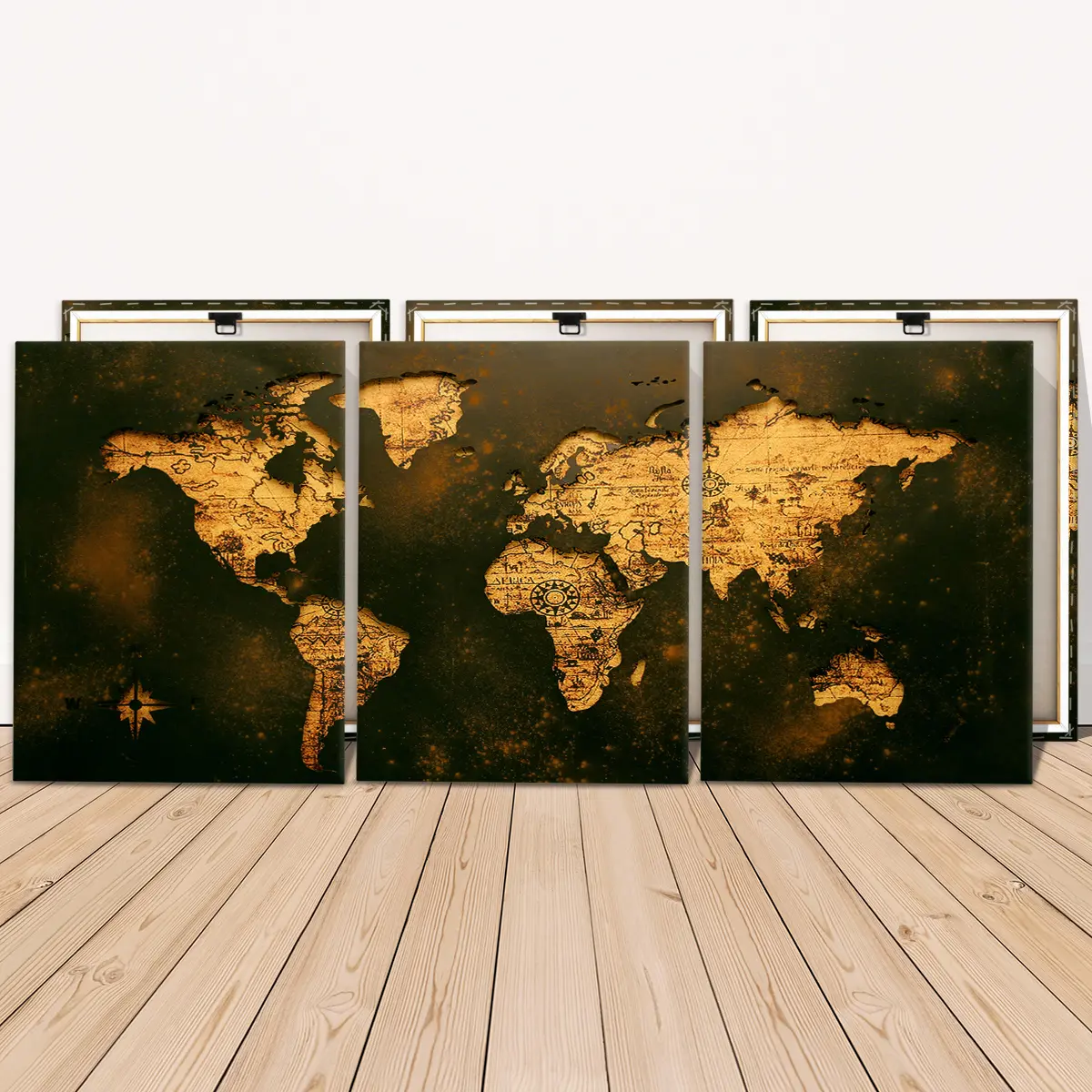 3 Counts Wooden Framed Canvas, Vintage Prints World Map Art Images, Exquisite Poster, Perfect Living Room Decoration, Modern Art, Fashion Family Poster, Wall Art Decoration, Waterproof Art, Modern Home Decor