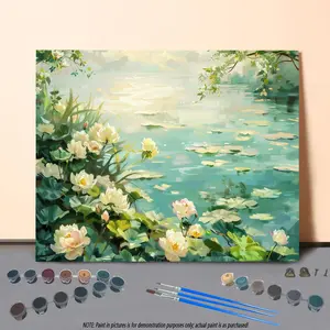 Lotus Pond Pattern Diy Painting By Numbers Kit without Frame, Diy Painting Supplies for Home Wall Decor, Wall Art Decor for Bedroom Living Room