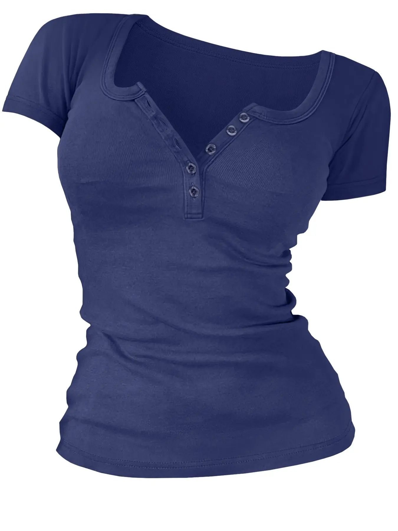 Women's Solid Color Button V-Neck Tee, Casual Short-Sleeve T-Shirt Top for Summer Daily Wear, Ladies Clothes Women's Solid Color Button V-Neck Tee, Casual Short-Sleeve T-Shirt Top for Summer Daily Wear, Ladies Clothes