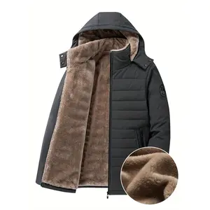 Men's Insulated Hooded Parka Jacket - Warm Winter Coat with Faux Fur Trim, Adjustable Straps & Zipper Pockets, Black, Winter Jacket