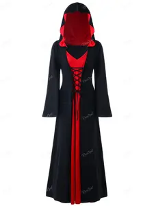 Rosegal Women's Plus Size Halloween Vampire Costume Medieval Renaissance Lace Up Two Tone Hooded Dress Casual Fabric Maxi Dress goth cowgirl outfits