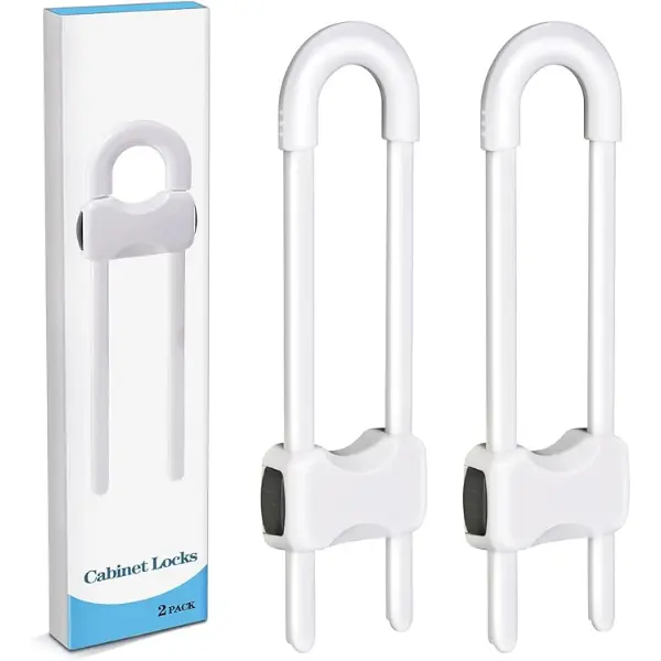 Baby Proof Cabinet Locks for Babies U-Shaped Child Safety Cabinet Locks Adjustable Child Proof Cabinet Latches for Knobs & Handles No Drill Baby Safety Locks Easy Install (Pack of 2)