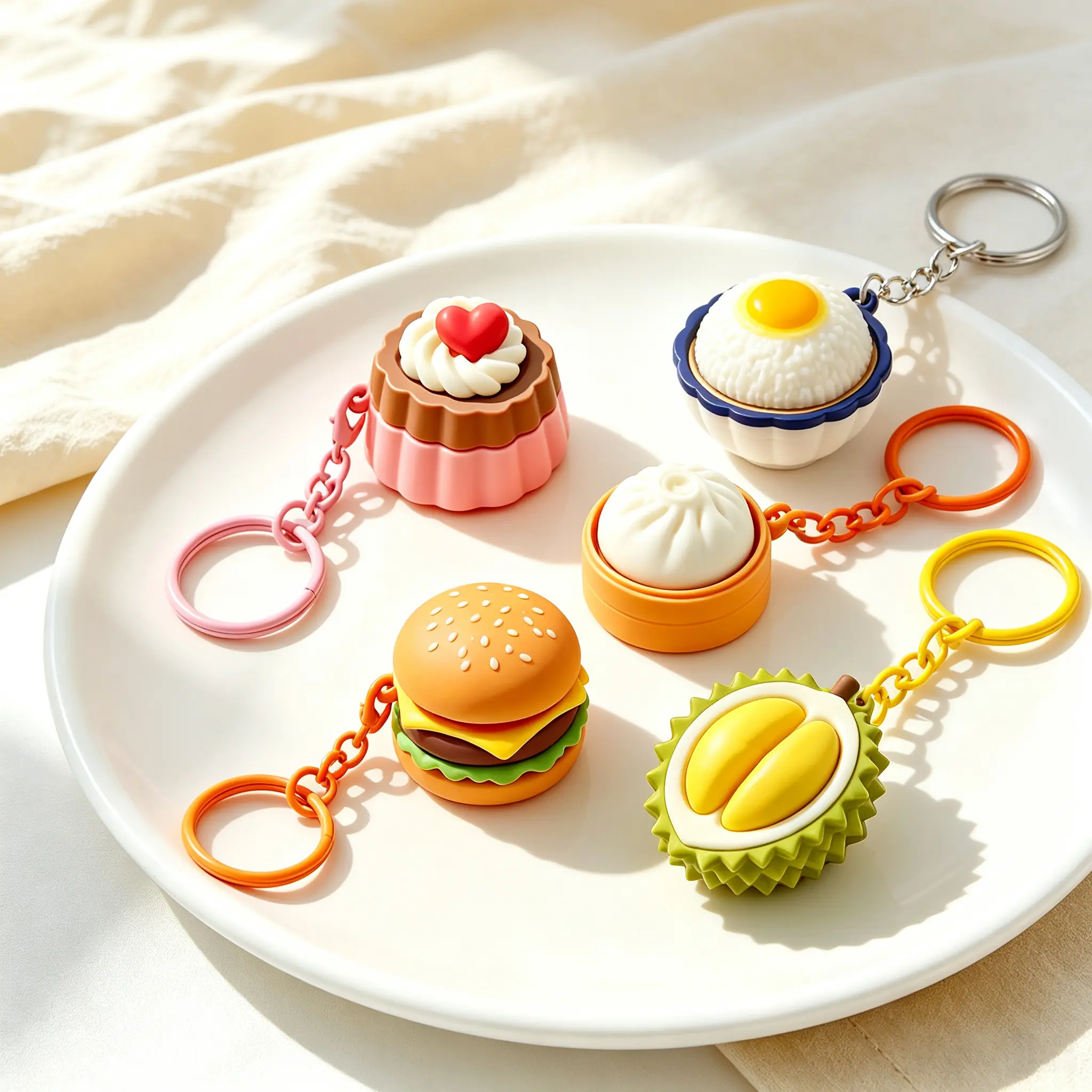 Gourmet Clicker Keychain Set - Realistic Food Shaped Satisfying Pop Sound Fidget Toy, Portable Stress Relief Gift for All Ages
