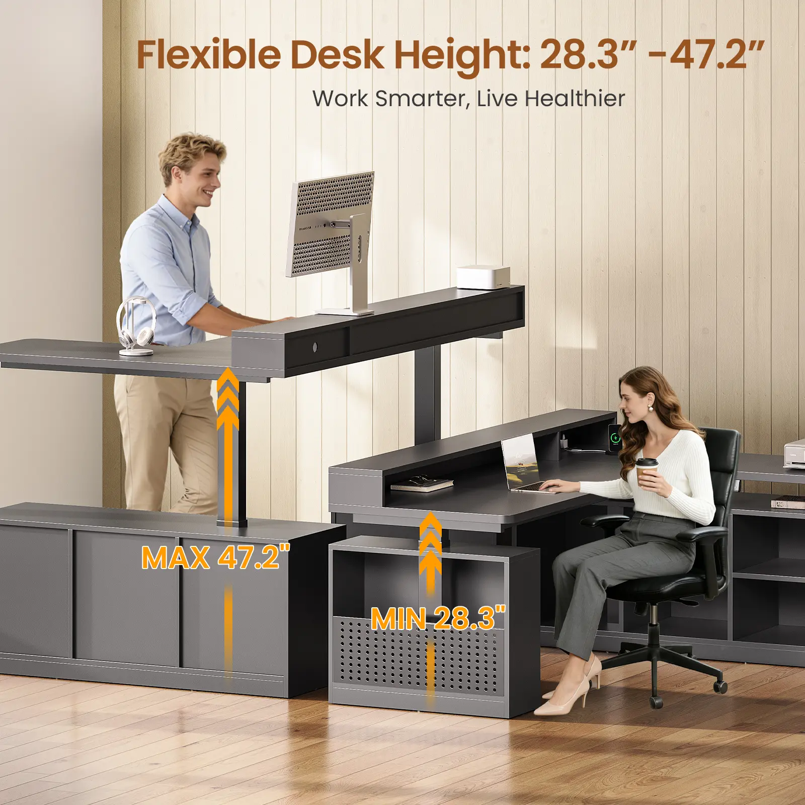 Sedeta 63x39.3in Modern L-Shaped Height-Adjustable Electric