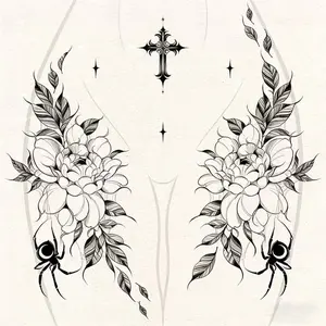 Dark Thorn Rose Herbal Tattoo Sticker, Sexy Punk Belly Temporary Tattoo, Waterproof Fake Tattoo, Halloween Party Gift, Unisex Y2K Tattoo