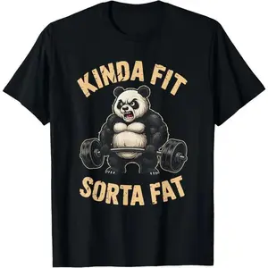 Cotton Printed Street-Style T-Shirt Kinda Fit Sorta Fat Funny Gym Panda Weightlifting Workout T-Shirt