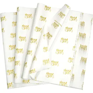 100 Sheets Golden Thank You Tissue Paper for  Bags,20x14 inch  Wrapping Paper for Bridal Shower Birthday (White)