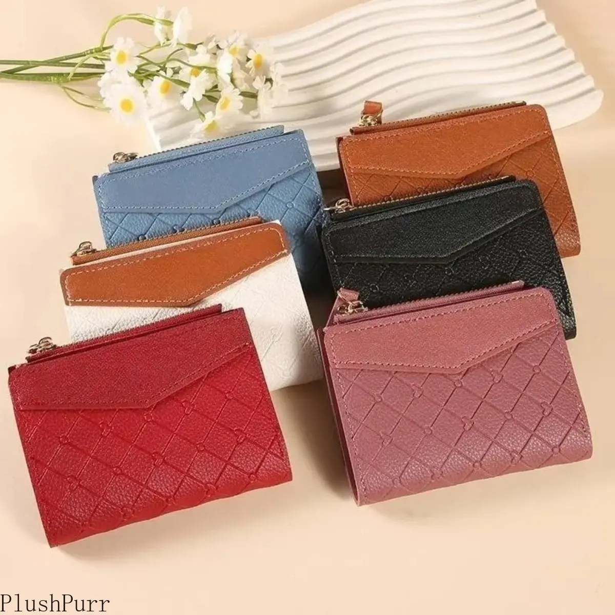 Women's Plaid Colorblock Short-Zip Z-Fold Wallet - Compact, Slim, Lightweight Card Holder Coin Purse for Students, Daily Use, Colorblock Women's Wallets, Z-Fold Women's Wallets