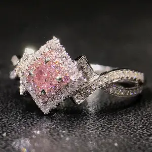 Huitan Unique Pink CZ Princess Cut Wedding Rings for Women  New Trendy Jewelry Luxury Engagement Ring Best Dropshipping
