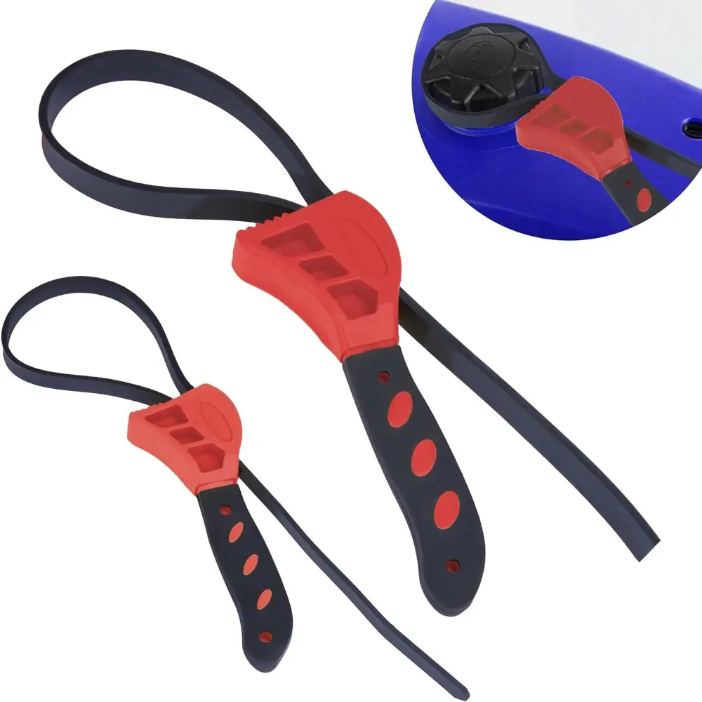 2 PCS Strap Wrench for Plumbing, Rubber Strap Wrench, 24 Inch & 19.7 Inch Strap Wrenches For Oil Filters, Water Filters, Adjustable Rubber Jar Opener For Water Filters, Plumbing, Sink, Faucet (Red)