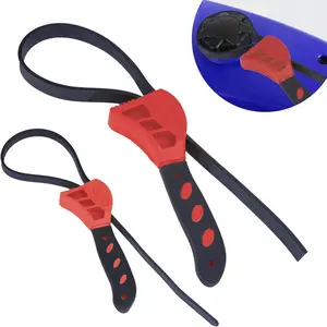 2 PCS Strap Wrench for Plumbing, Rubber Strap Wrench, 24 Inch & 19.7 Inch Strap Wrenches For Oil Filters, Water Filters, Adjustable Rubber Jar Opener For Water Filters, Plumbing, Sink, Faucet (Red)