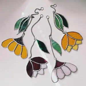 Stained Glass Flower with Leaf Suncatcher