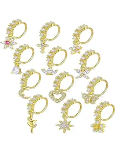 Women's Elegant Rhinestone Decorated Nose Ring Set, Cartilage Helix Piercing, Sexy Nose Ring Set Nose Piercings, Nose Ring Jewelry, Butterfly Nose Ring