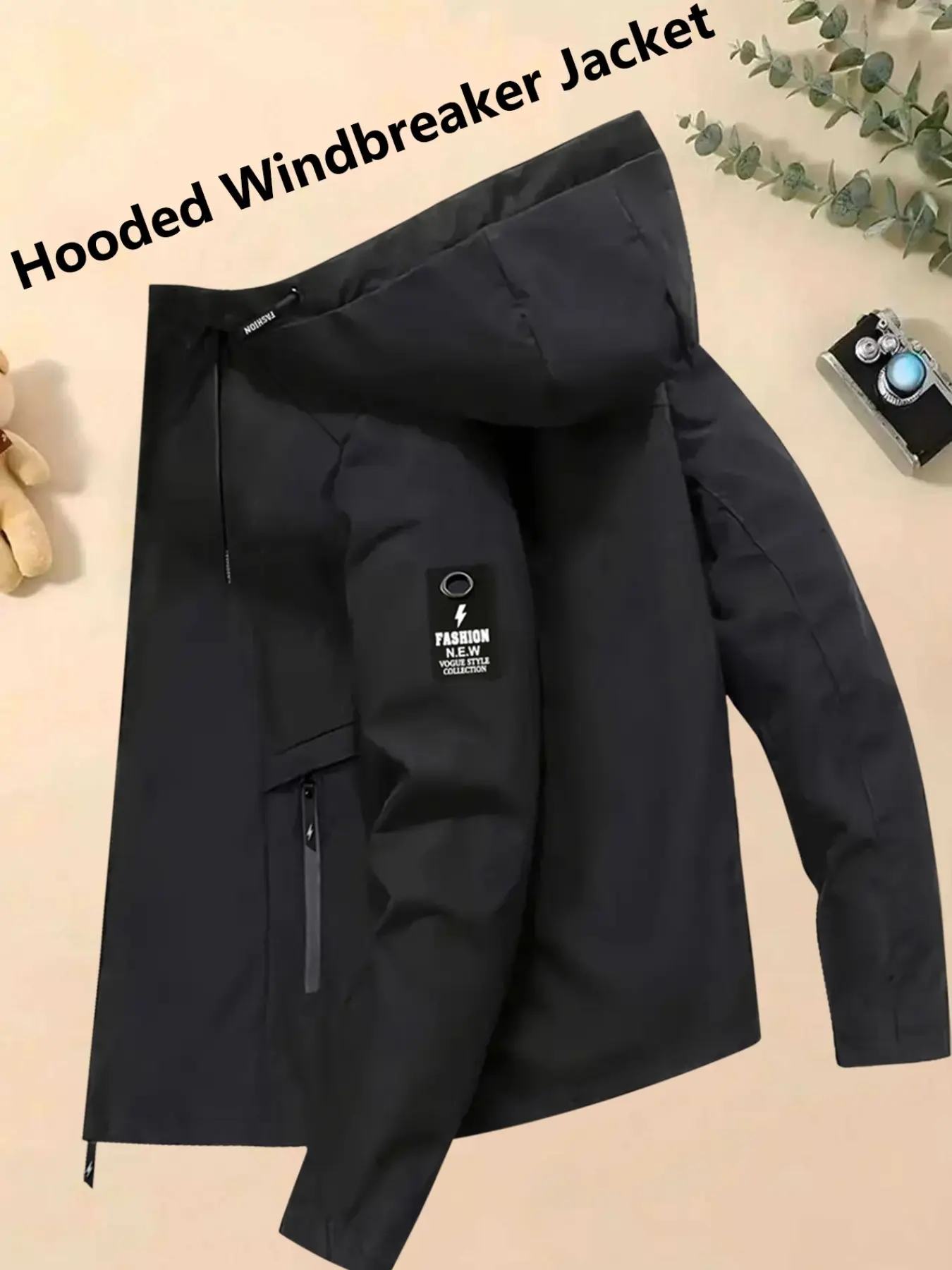 Black Samurai Women's Hooded Trench Coat, Casual Fashionable Jacket, Two Colors Available Minimalist Small Logo Accent Outdoor Windproof Jacket Waterproof Breathable Durable Top For Spring Autumn Winter Slim-Fit Stylish Daily Commute Casual Streetwear
