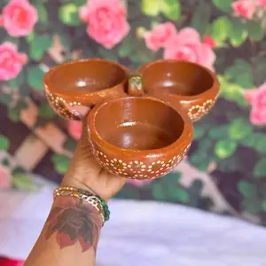 Clay Sauce Boat with 3 Compartments - Traditional Design for Your Needs Kitchen Utensils Tableware Bowls Dinnerware Sets