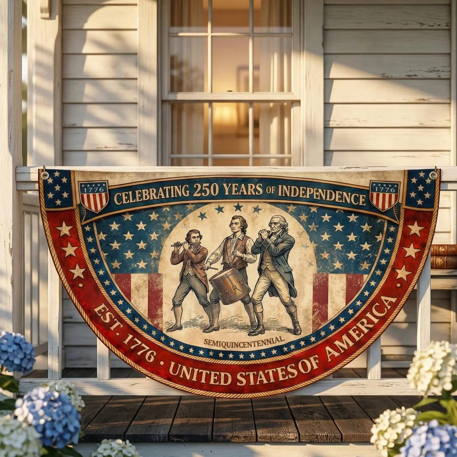 Vintage US 250th Anniversary Porch Bunting, Semiquincentennial America 250 Banner, Spirit of 76 Patriotic Outdoor Decor, 250th Fence Flag