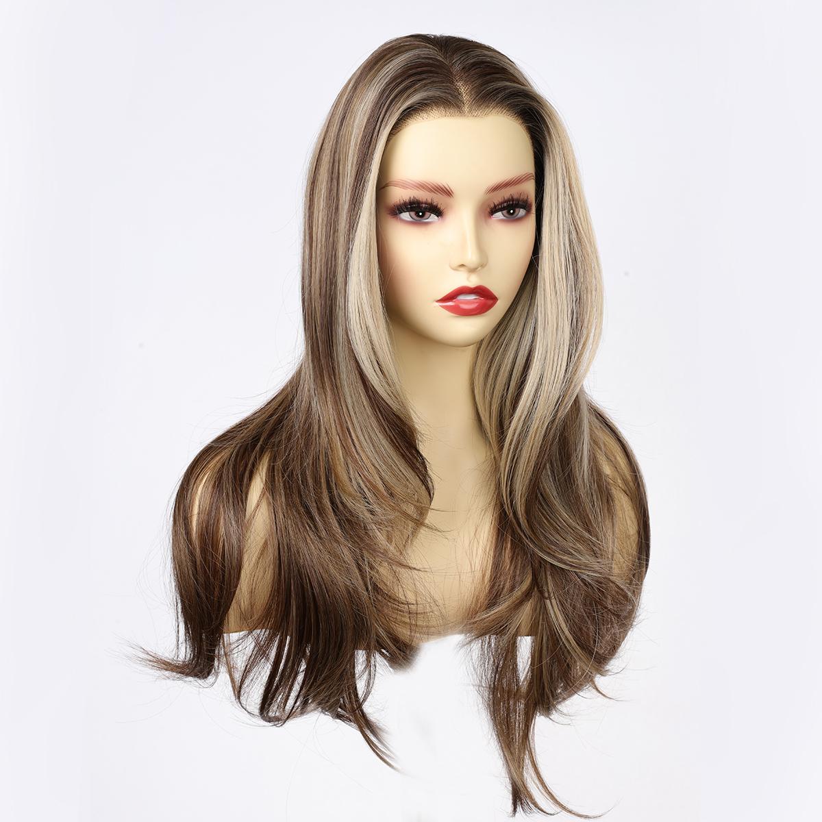 Valeria - MaxFull Dark Ash Brown Wig | Platinum Blonde Chunky Highlights, Pre-Cut 13×5 Skin-Melt HD Lace, Free Part, Face-Framing Layered, Soft Effortless Waves Wig