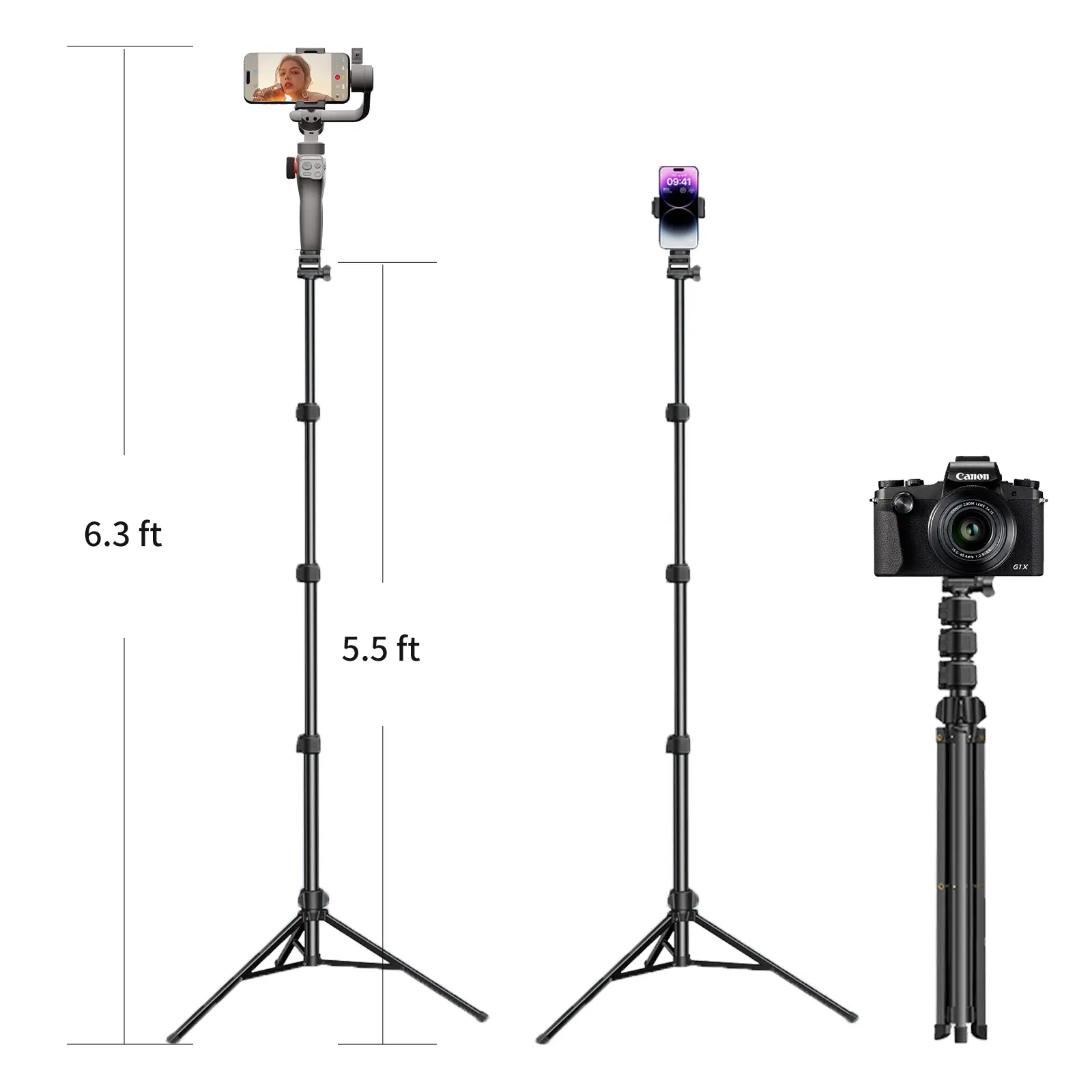 6.3ft Adjustable Tripod Stand for gimbals,phones,cameras, Extendable Height with Phone Holder, Christmas gift 6.3ft Adjustable Tripod Stand for gimbals,phones,cameras, Extendable Height with Phone Holder, Christmas gift