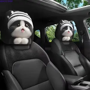 2-Pack  Car Headrest Covers, Cute Red & Black Cartoon Monster Design Seat Headrest Protectors, Soft Plush Gothic Car Interior Accessories for Cars & Trucks, Funny Auto Decor Gift