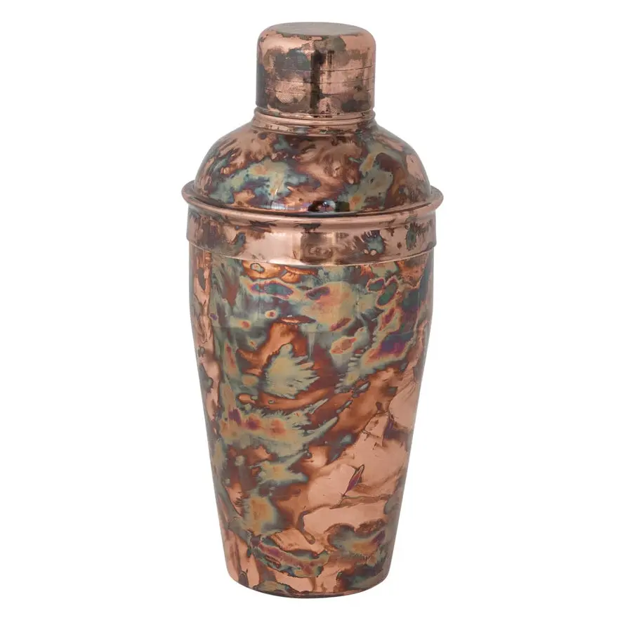 16oz Round Stainless Steel Cocktail Shaker, Oxidized Copper Finish