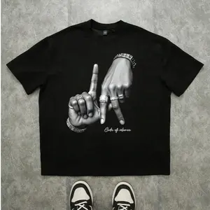 Code of Silence Middle Finger Graphic T-Shirt Oversized Streetwear Unisex 100% Cotton Baggy Hip Hop Tee