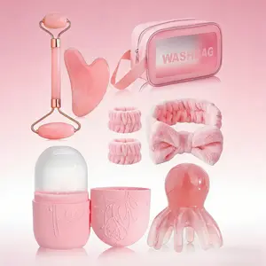 8Pcs Facial Beauty Scraping Massage Tool Set, Body Care, Double Chin Reducer, Ice Roller Mold, Hair Band, Wristband, Head Massager Comb for Body Acupoint Relaxation