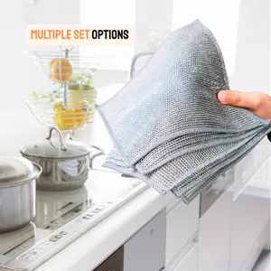 TOPAA 1/10 /20 Counts Multifunctional Dish  washing Rags, Dishcloths Double-layer Steel Multipurpose Non-Scratch WireDishcloths for Wet and Dry Use,Reusable Wire Cleaning Cloths forKitchen, Sinks, and Pans SilverRemovable, Washable & More Household
