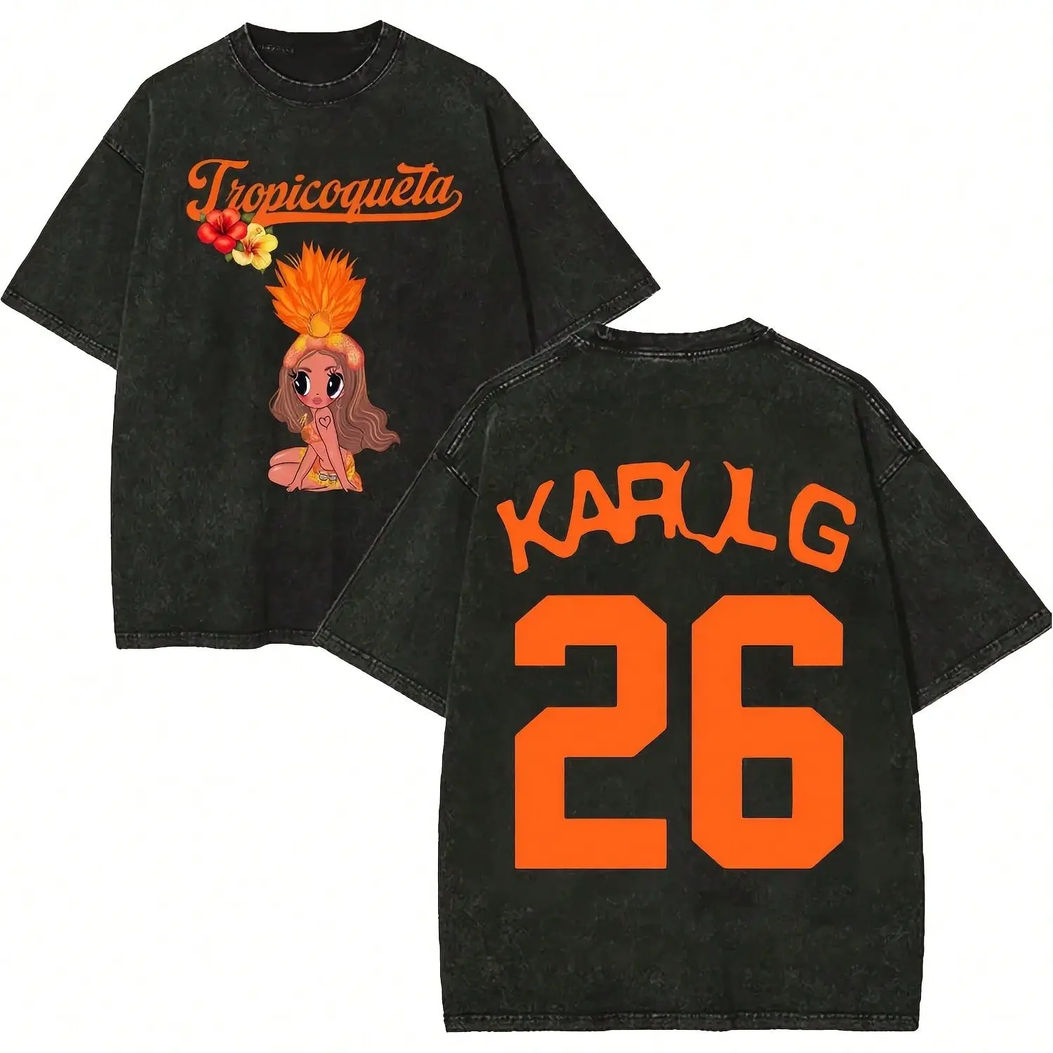 Tropicoqueta Black Cotton T-Shirt with Orange "KARLG 26" Print Available in Sizes S to 3XL