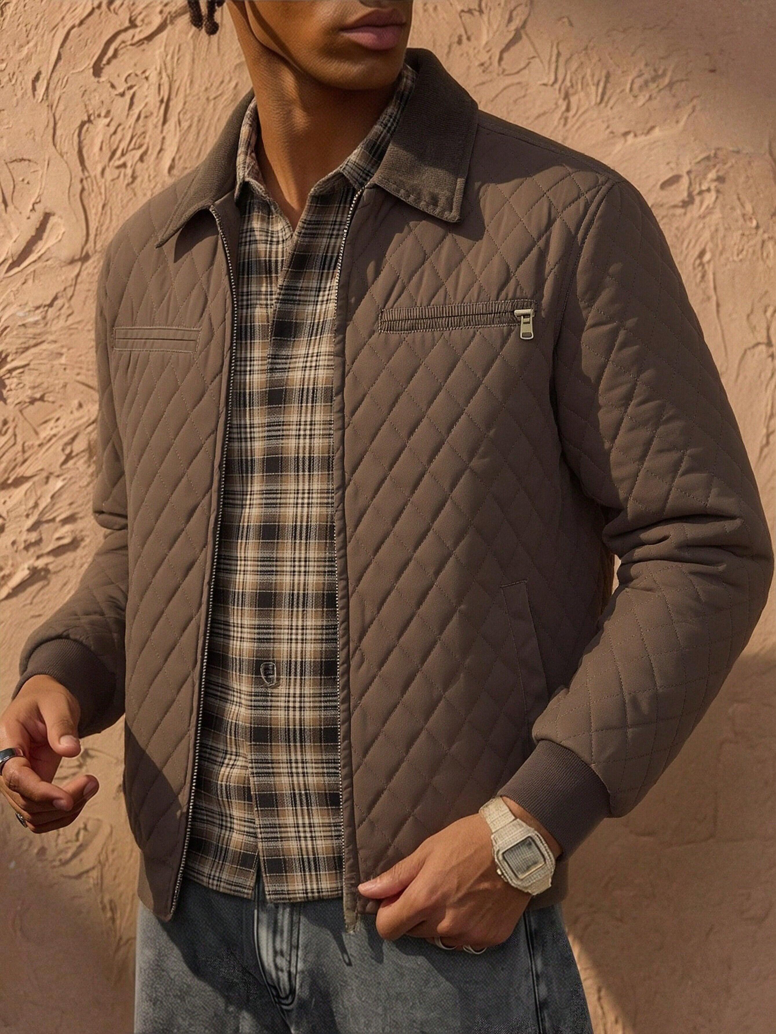 Grandclad Men's Vintage Quilted Jacket Classic Plaid Lined Bomber Coat Casual Warm Lightweight Outerwear for Fall and Winter Workwear Style