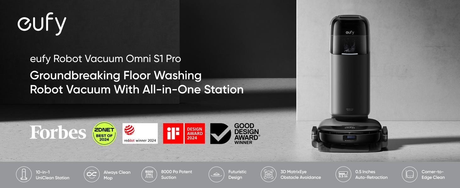 eufy S1 Pro Omni Robot Vacuum with All-in-One Station, Floor Washing Robot Vacuum and Mop, 8000-Pa Suction, Obstacle Avoidance, Auto Mop Washing & Drying, Self-Emptying｜Spingtok