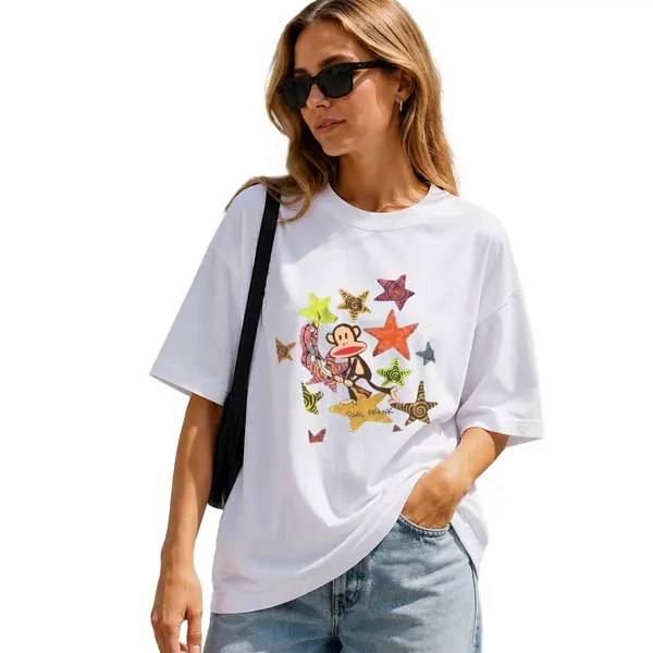 Monkey Star Graphic Tee, Y2K Cartoon Aesthetic Shirt, Colorful Streetwear Graphic Top, Cute Retro Monkey Tee