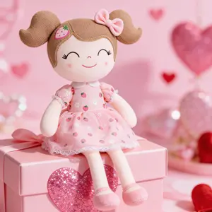 Gloveleya Strawberry Doll Valentine Girl Doll Soft Cuddly Toy Sweet Romantic Valentine’s Day Gift for Girls Kids 0–6 Years Adorable Plush Friend for Holiday and Birthday