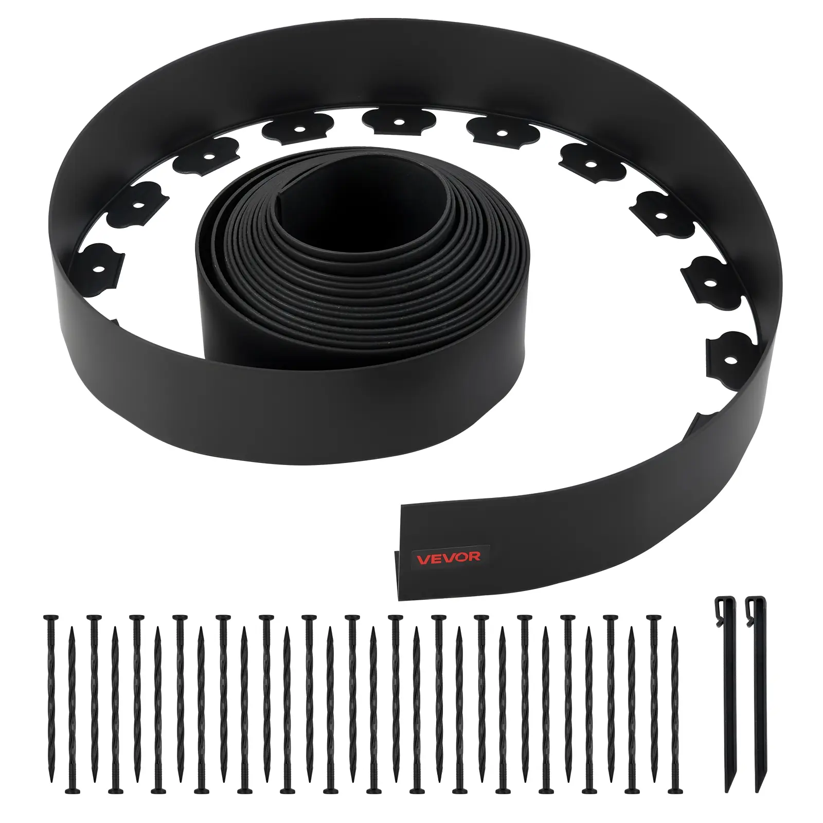 【SummerFinds】VEVOR Landscape Edging, 33 ft x 4 in Plastic Garden Border Edging with 30 Spikes & 2 Ground Stakes, No Dig, Flexible Lawn Edgings Roll, UV-Resistant Mini Fence Borders for Flower Beds Yard Paver
