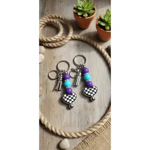 Handmade Checkered Heart Keychain