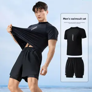 Swimsuit Men's Professional Anti-Embarrassment Large Size Loose Double-layer Swimsuit Sunscreen Hot Spring Full Body Men's Swimsuit Set