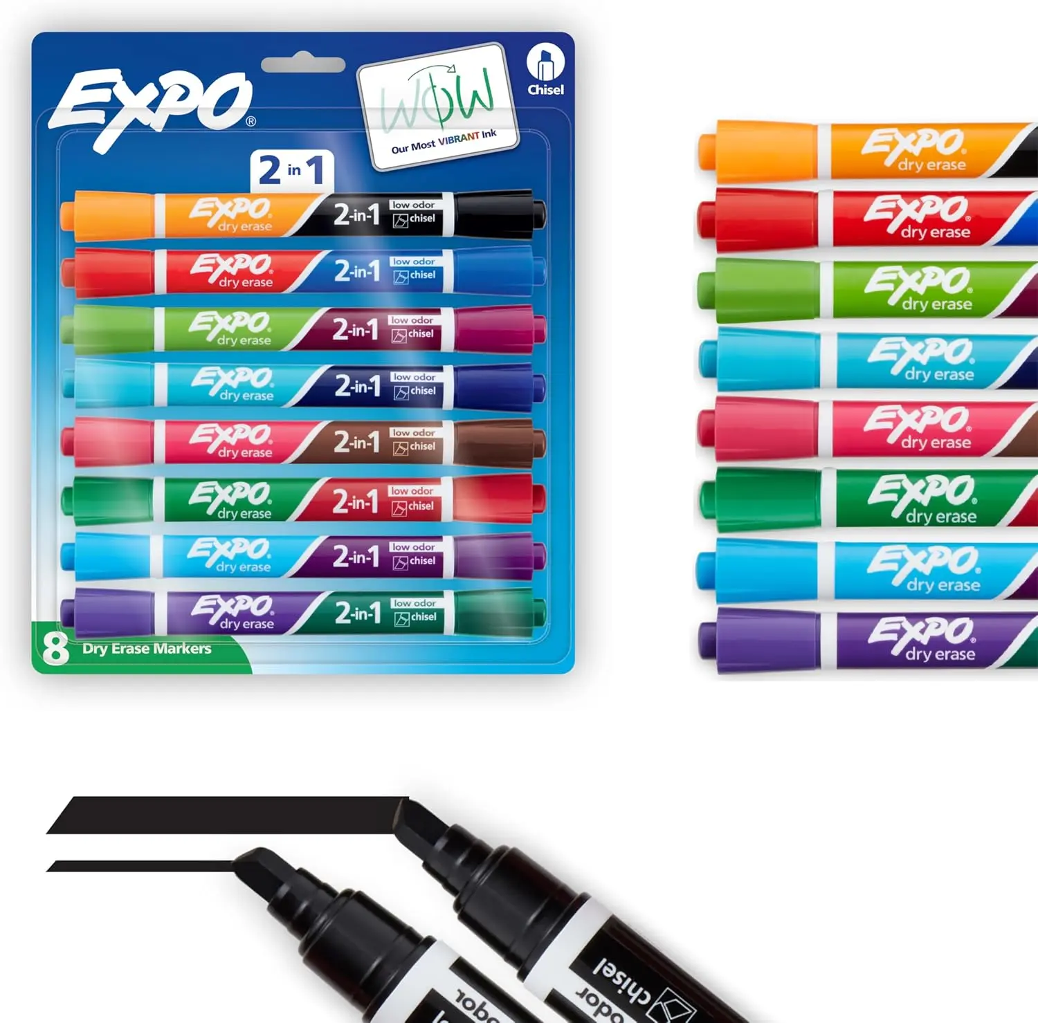 EXPO 2-in-1 Dry Erase Markers, Dual-Ended Markers, Assorted Colors, Chisel Tip, 8 Count