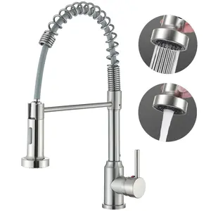 Senlesen Modern Kitchen Faucet with Pull Down Sprayer Brushed Nickel Stainless Steel Single Handle Spring Sink Faucets 1 Hole Dual Function Swivel Mixer Taps for Farmhouse Camper Laundry Utility Rv Wet Bar